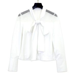 RE SYU RYU | Bow Tie Mesh Button Down Blouse